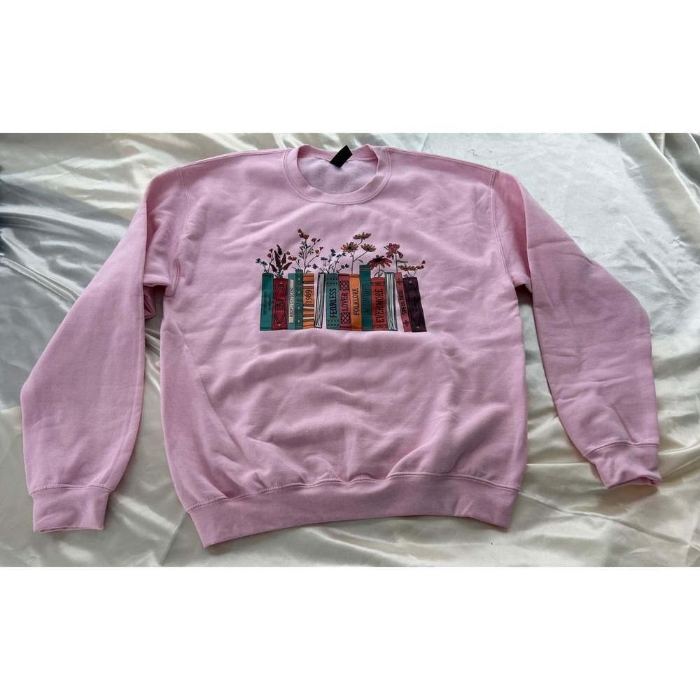 Taylor Swift Music Albums Books Pink Sweatshirt Eras Tour Sz M NWOT